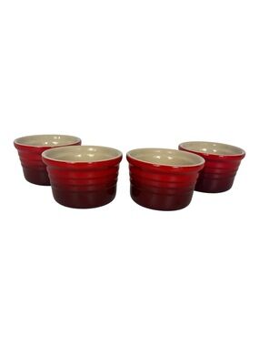 Le Creuset Set of 4 Ramekins Orange/Red Stackable EUC